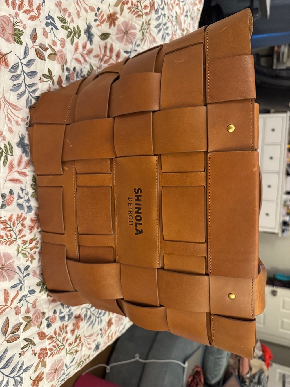 Shinola Tan Woven bixby basket bag